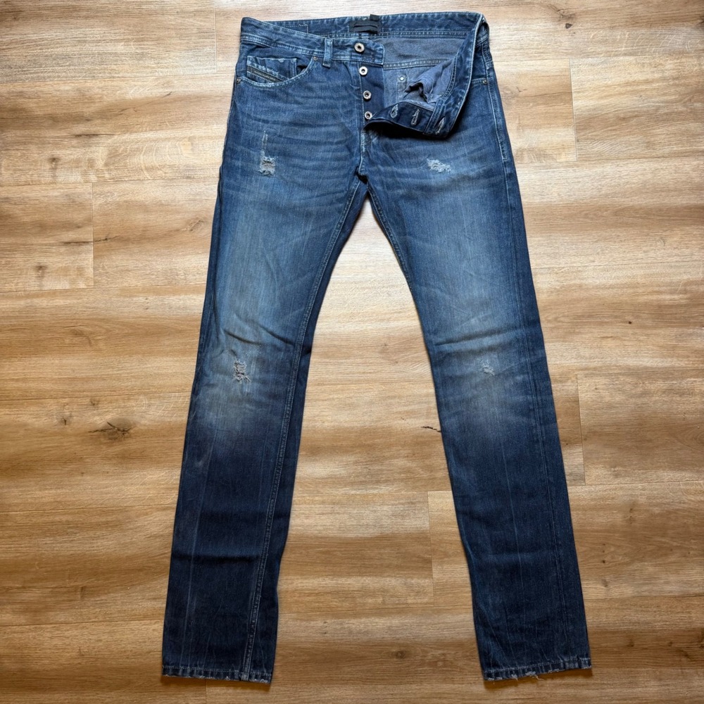 Diesel Black Gold Excess Jeans Mens 30x34 Blue Distressed Slim Straight BG81C
